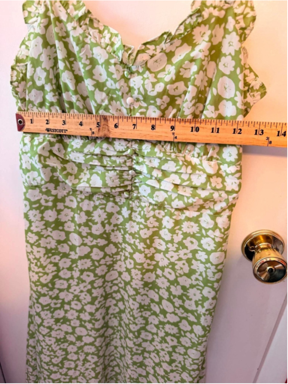 Lulus Green & White Floral Midi Dress Wedding Guest Garden Party Size Small - Picture 4 of 5